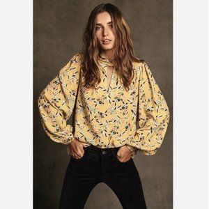 Maeve Anthropologie Meadowsweet Long Sleeve High-neck Floral Blouse